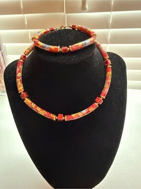 Enamel Red and Gold Women's Jewelry Set